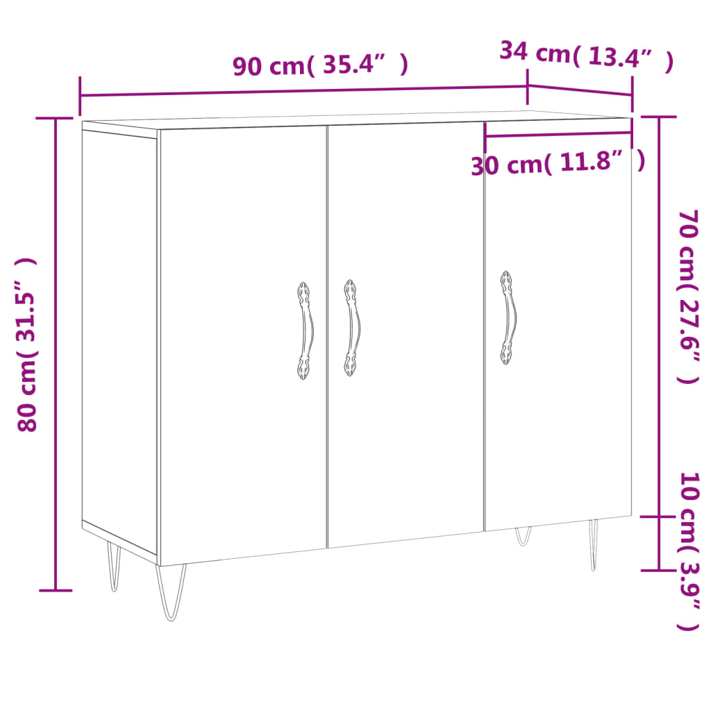 vidaXL Buffet sonoma gris 90x34x80 cm bois d'ingénierie