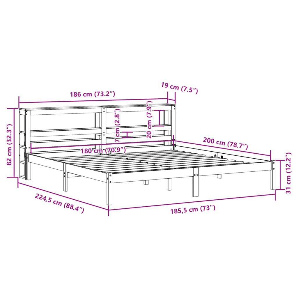 vidaXL Cadre de lit sans matelas blanc 180x200 cm bois massif de pin