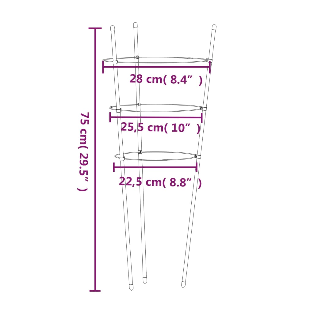 vidaXL Supports pour plantes de jardin 3 anneaux 5pcs Vert 75 cm Acier