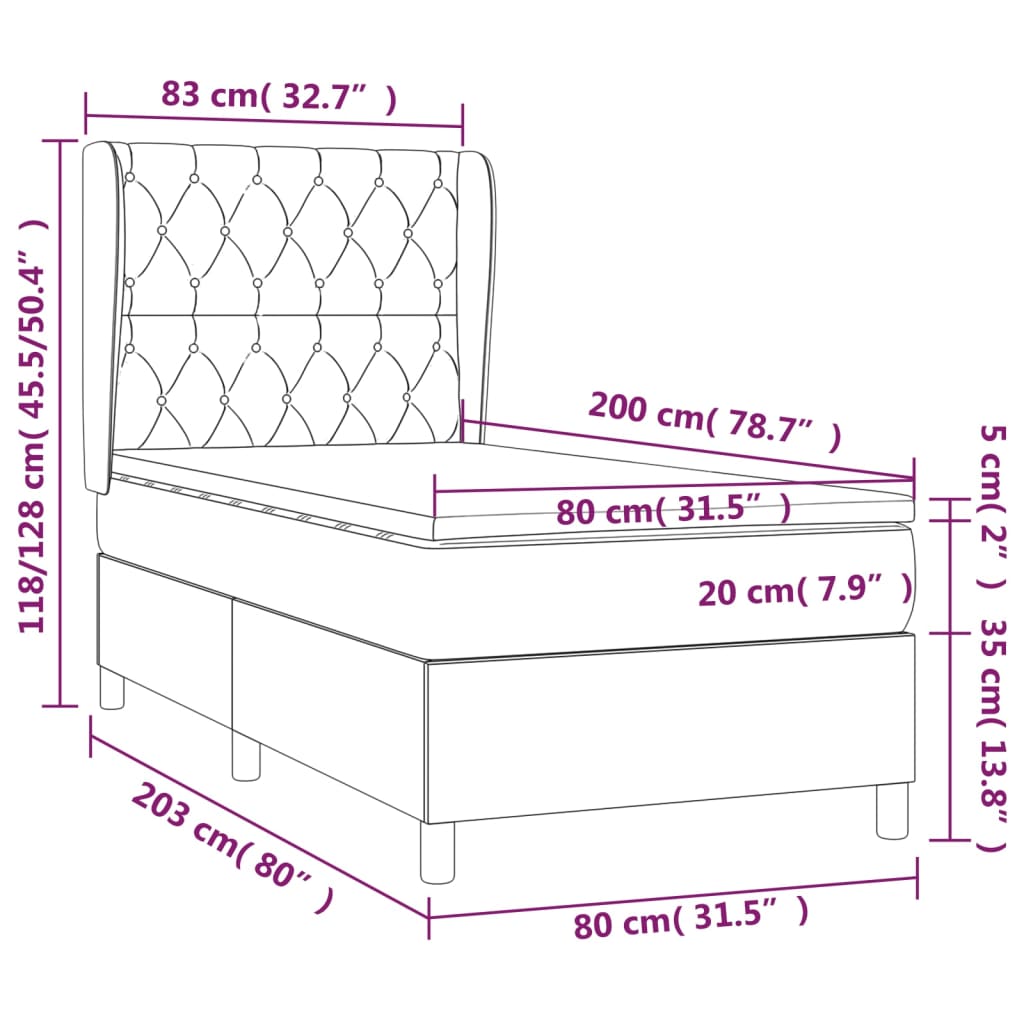 vidaXL Sommier à lattes de lit et matelas Gris foncé 80x200 cm Velours