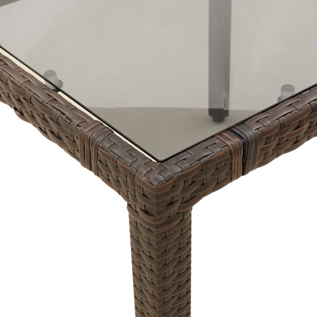 vidaXL Table de jardin avec dessus en verre marron résine tressée