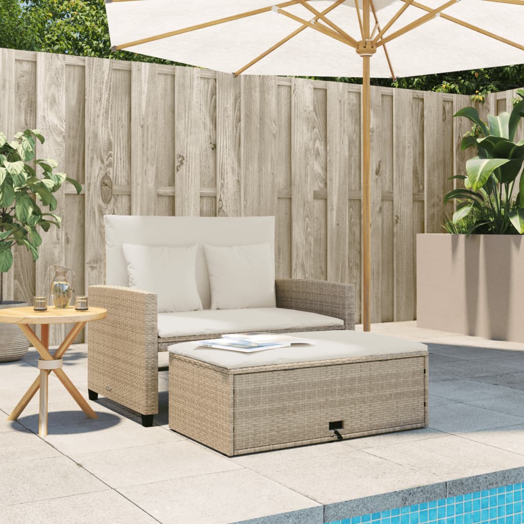 vidaXL Canapé de jardin avec coussins 2 places beige résine tressée