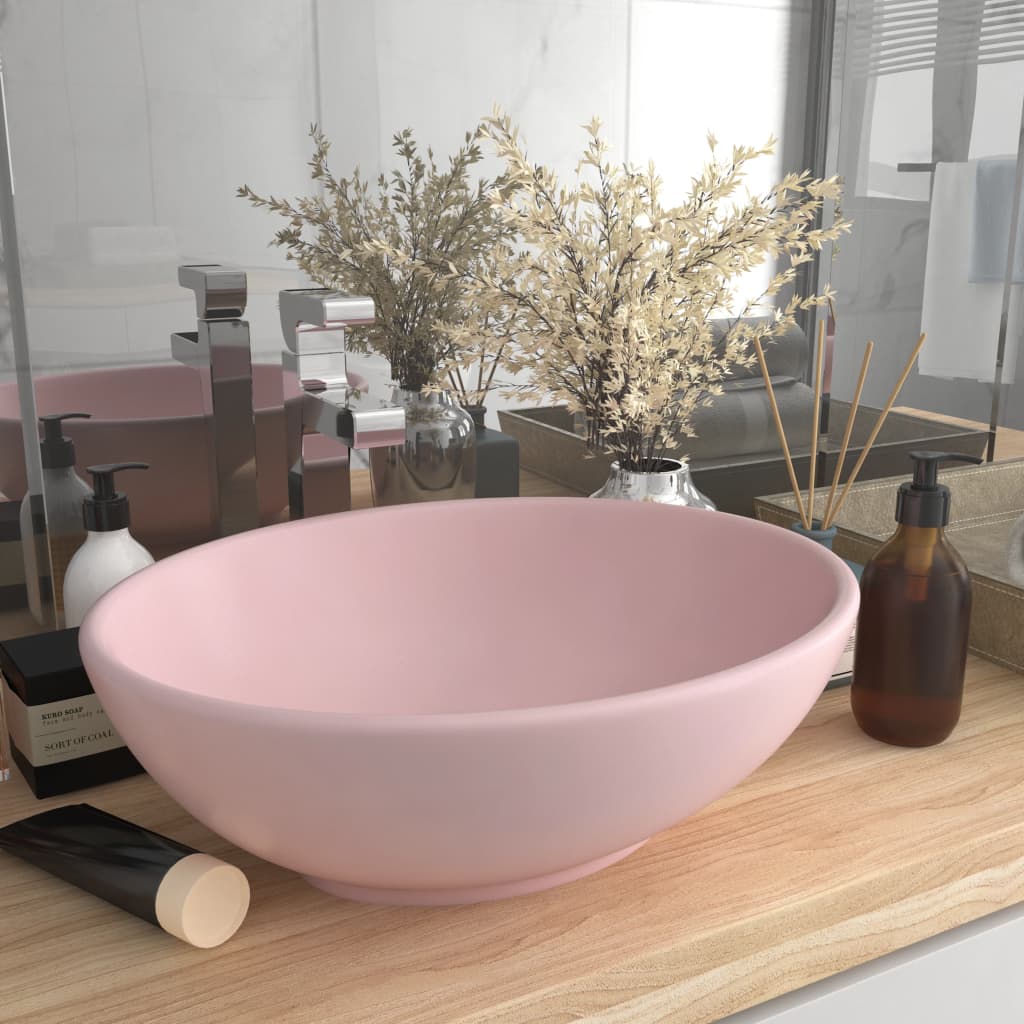 vidaXL Lavabo ovale de luxe Rose mat 40x33 cm Céramique