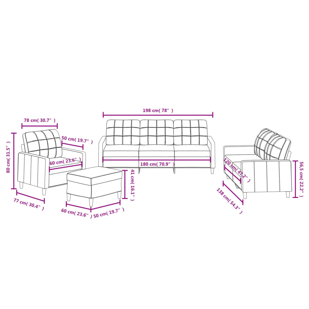 vidaXL Ensemble de canapés 4 pcs avec coussins Crème Tissu