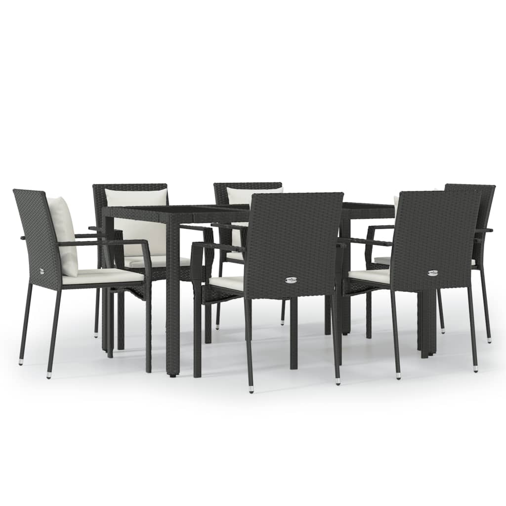 vidaXL Ensemble à manger de jardin coussins 7pcs Noir Résine tressée