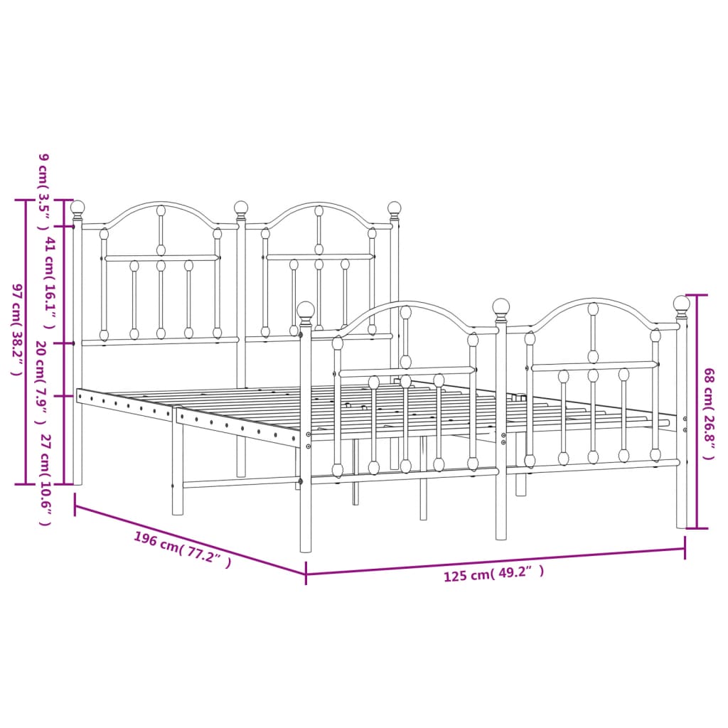 vidaXL Cadre de lit métal sans matelas avec pied de lit noir 120x190cm