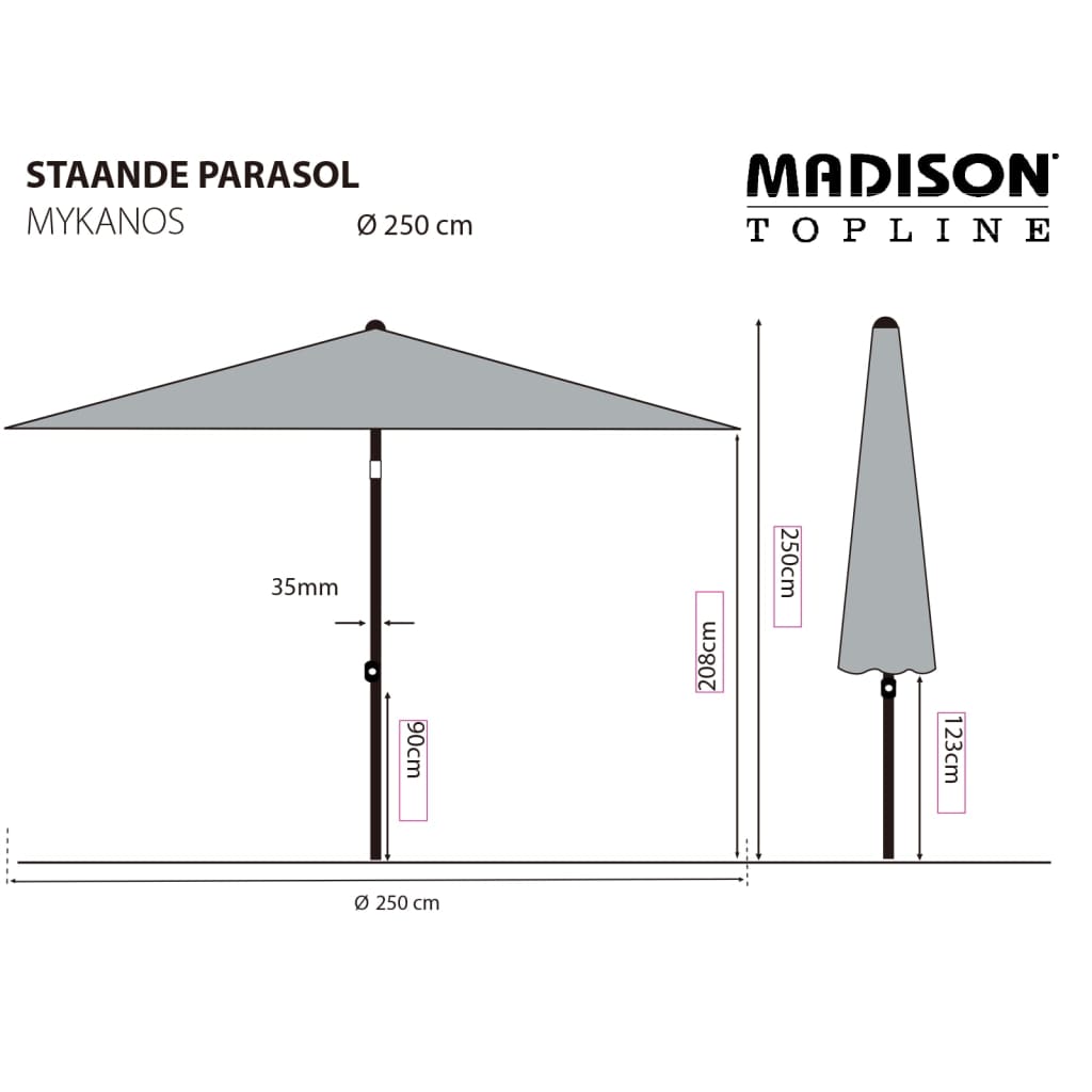 Madison Parasol de jardin Mykanos 250 cm vert