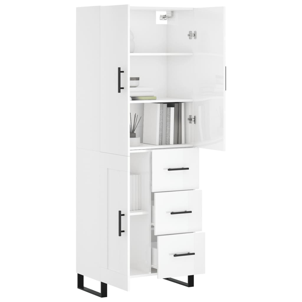 vidaXL Buffet haut Blanc brillant 69,5x34x180 cm Bois d'ingénierie