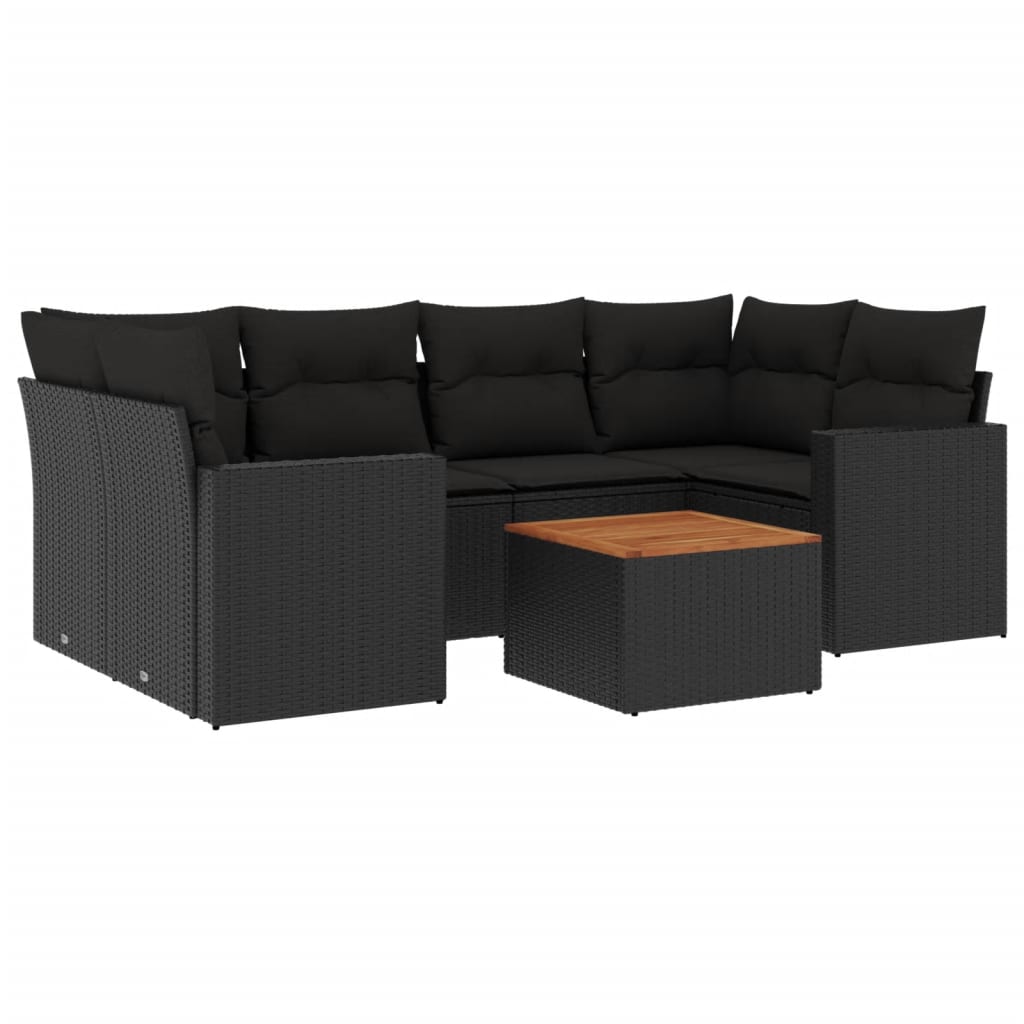 vidaXL Salon de jardin 7 pcs avec coussins noir résine tressée