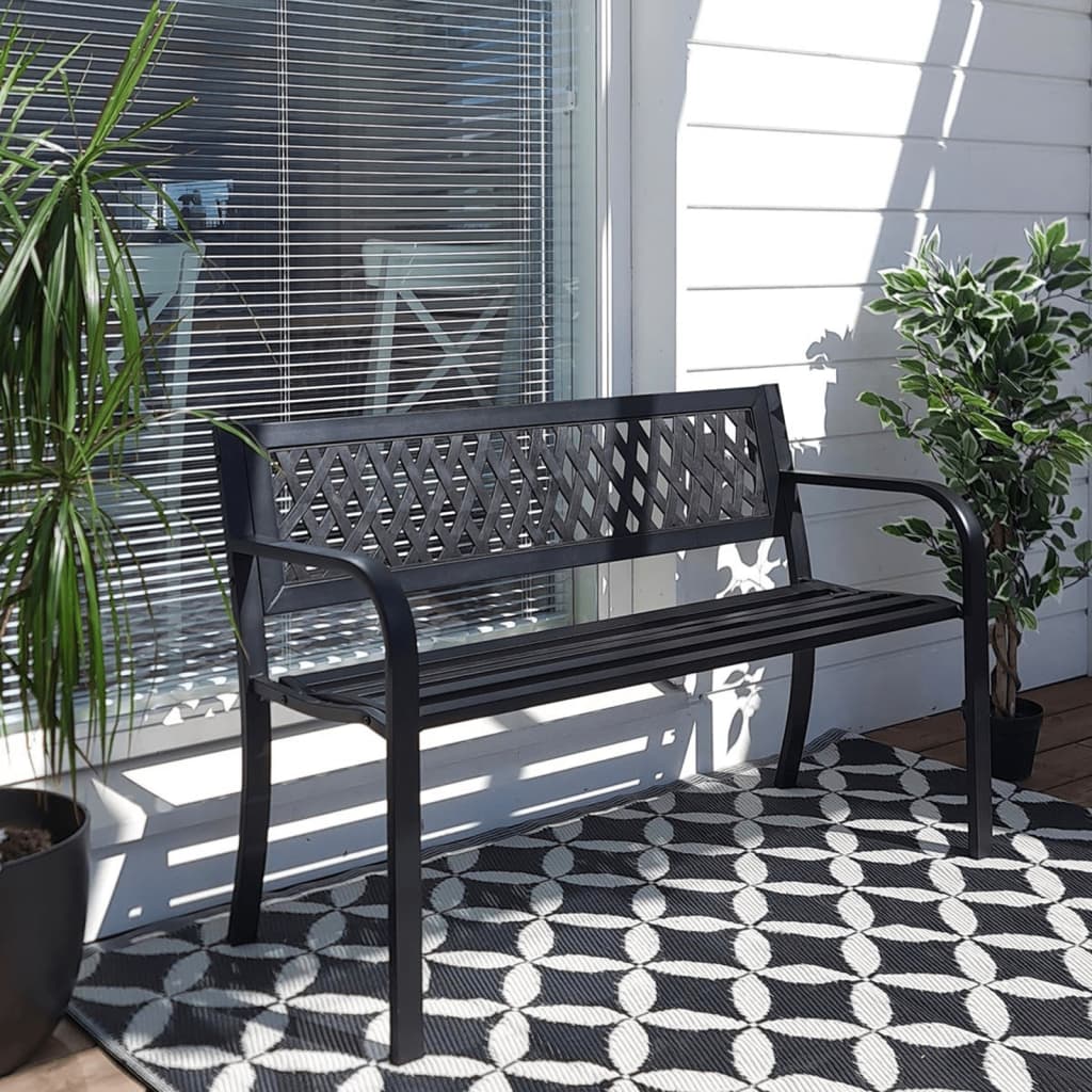 ProGarden Banc de jardin Acier 119x50x75 cm Noir