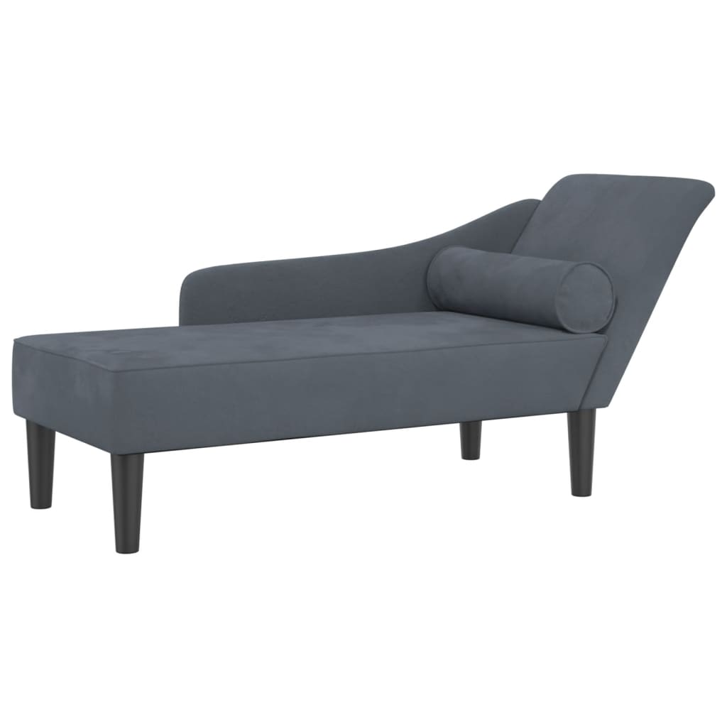 vidaXL Chaise longue avec coussins gris foncé velours