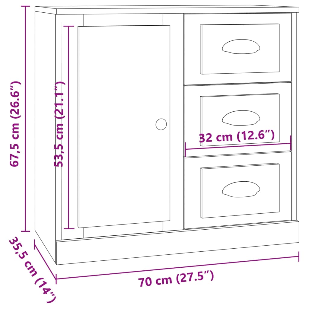 vidaXL Buffets 3 pcs gris béton bois d'ingénierie