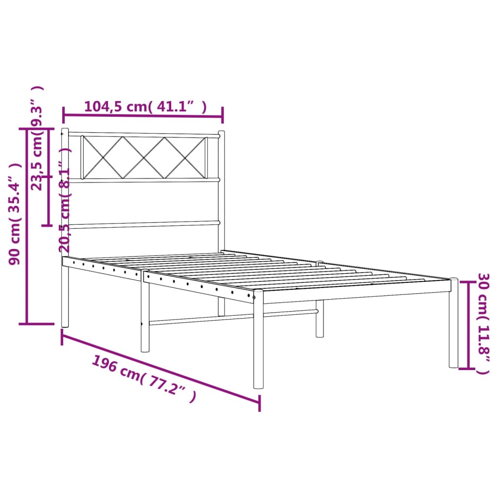 vidaXL Cadre de lit métal sans matelas et tête de lit blanc 100x190 cm