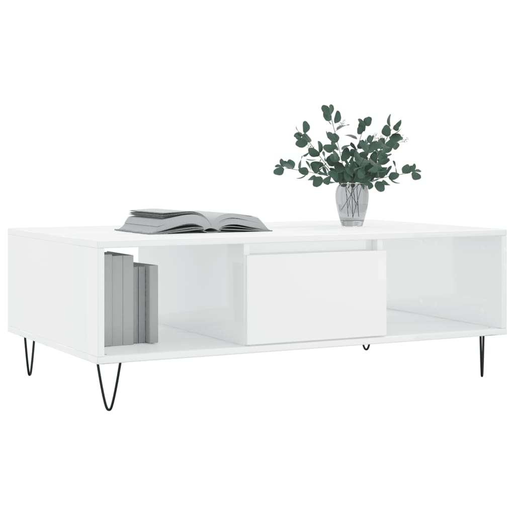 vidaXL Table basse blanc brillant 104x60x35 cm bois d'ingénierie