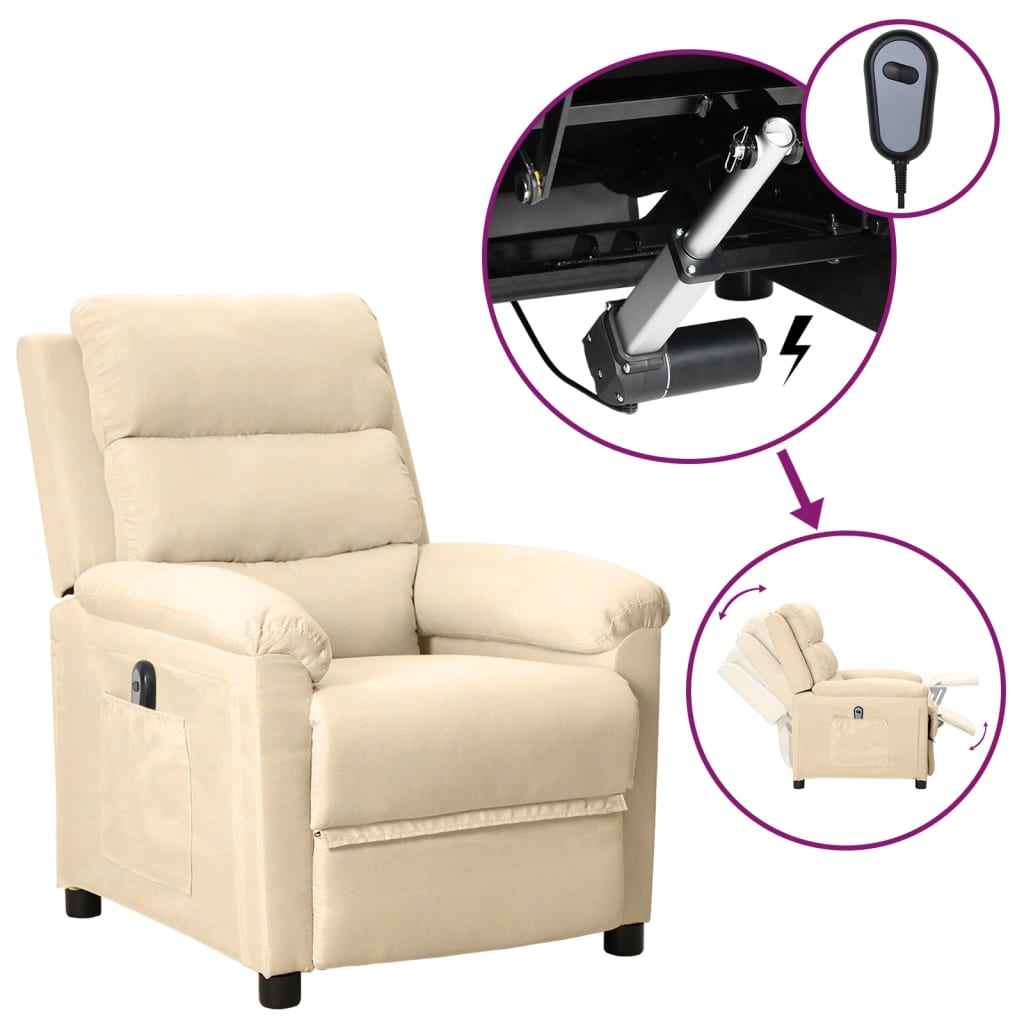 vidaXL Fauteuil inclinable électrique Crème Tissu