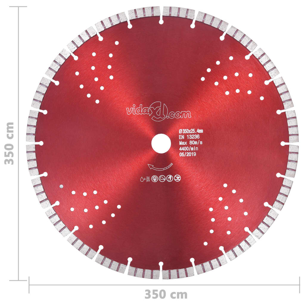 vidaXL Disque de coupe diamanté avec turbo et trous Acier 350 mm