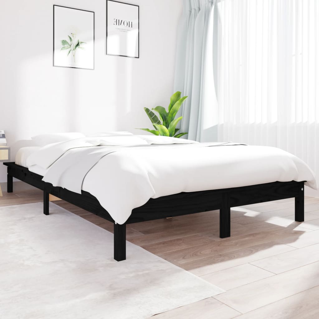 vidaXL Cadre de lit sans matelas noir 140x190 cm bois de pin massif