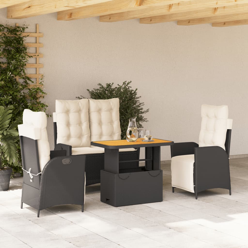 vidaXL Ensemble à manger de jardin 4 pcs avec coussins noir