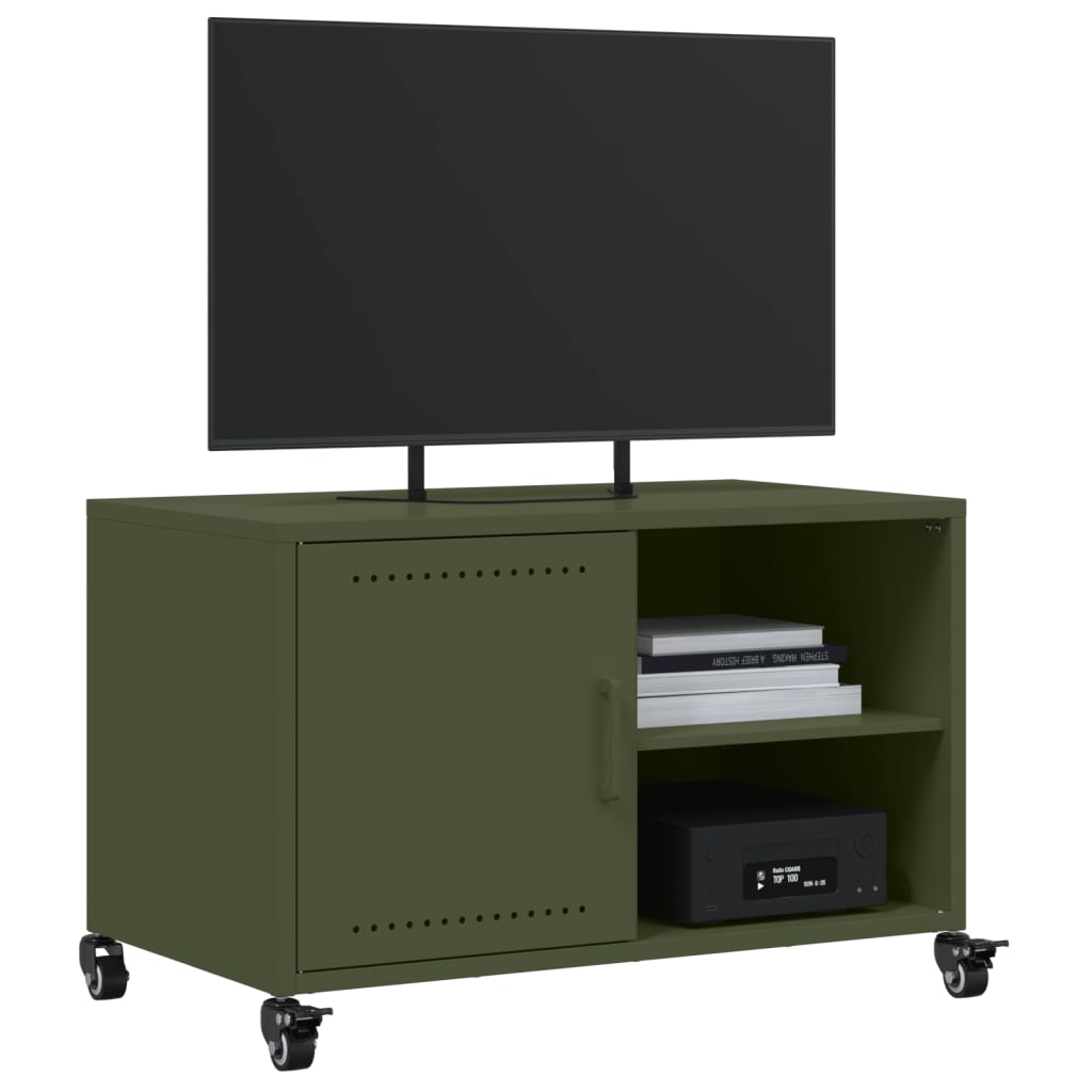 vidaXL Meuble TV vert olive 68x39x43,5 cm acier