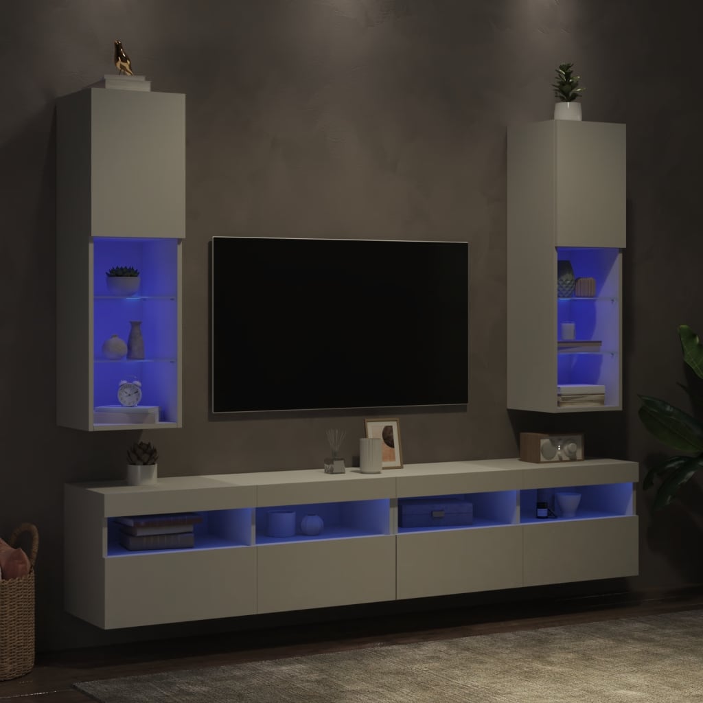 vidaXL Meubles TV avec lumières LED 2 pcs blanc 30,5x30x102 cm