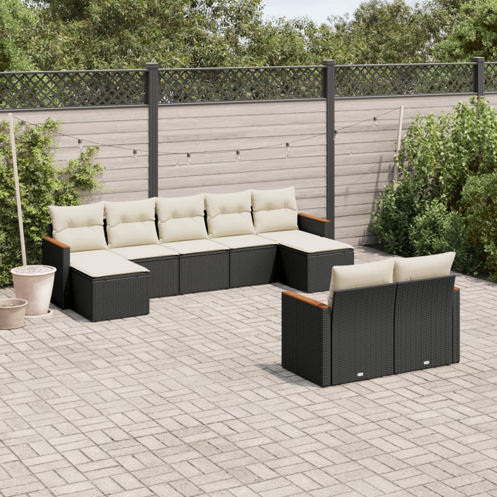 vidaXL Salon de jardin 9 pcs avec coussins noir résine tressée