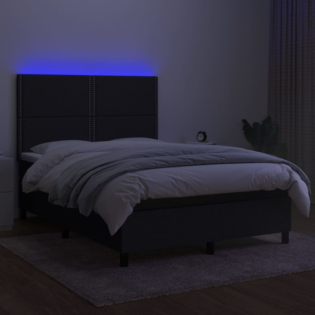 vidaXL Sommier à lattes de lit et matelas et LED Noir 140x190 cm Tissu