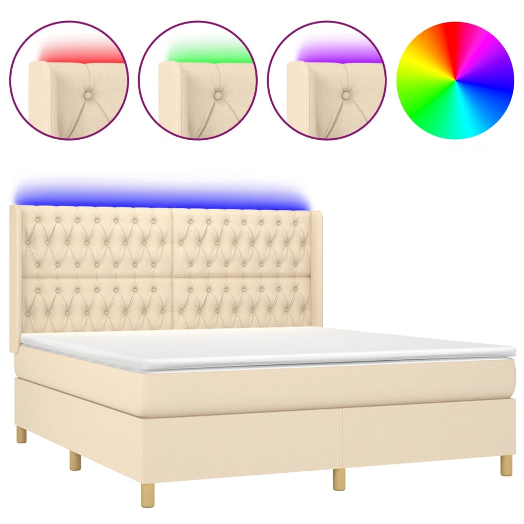 vidaXL Sommier à lattes de lit matelas et LED Crème 160x200 cm Tissu