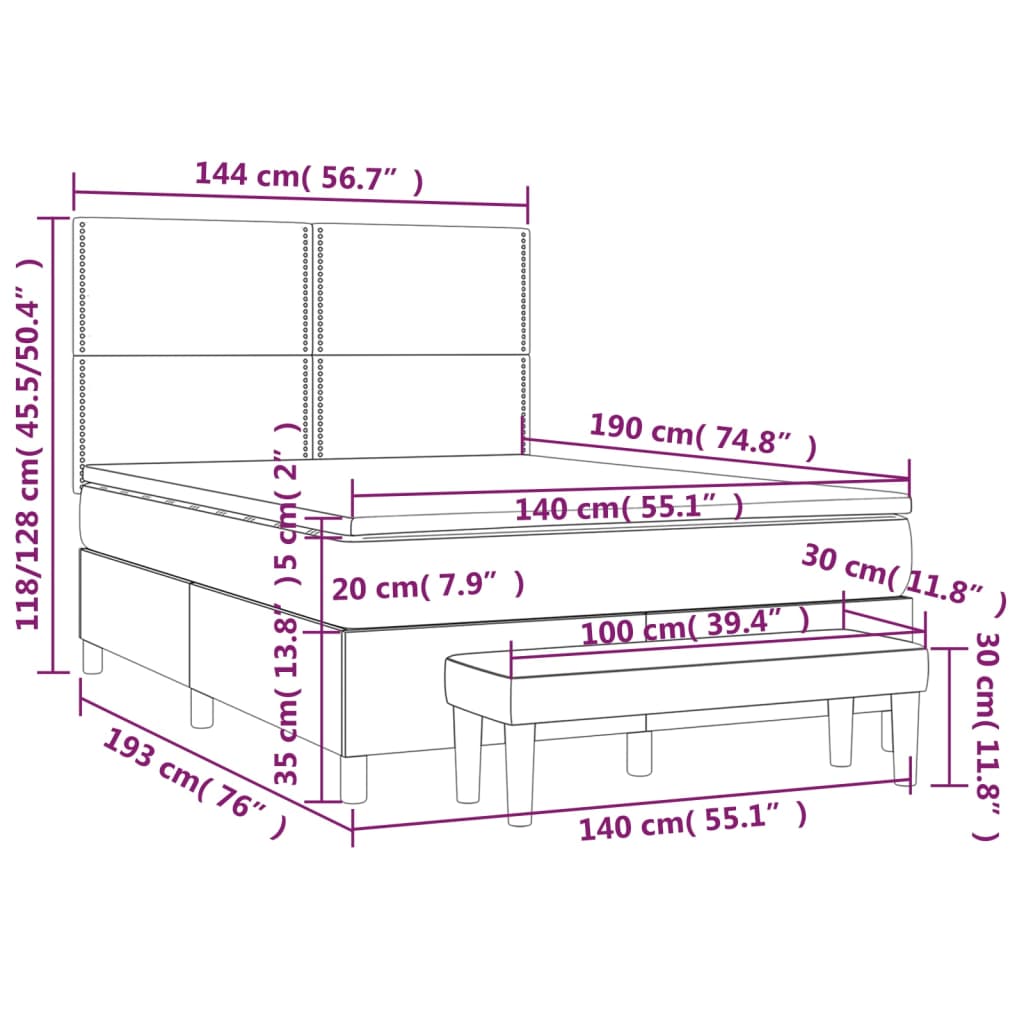 vidaXL Sommier à lattes de lit avec matelas Cappuccino 140x190 cm