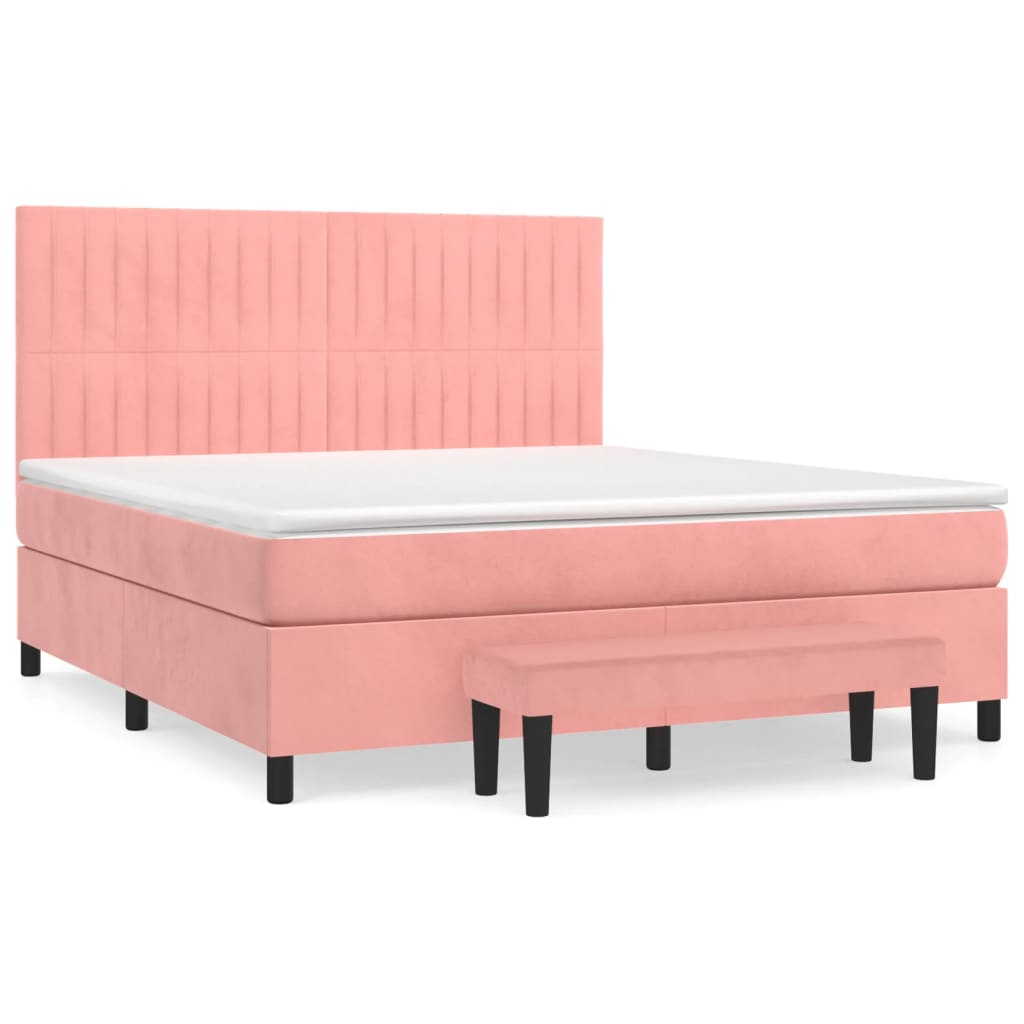 vidaXL Sommier à lattes de lit avec matelas Rose 160x200 cm Velours