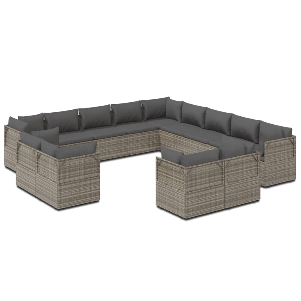 vidaXL Salon de jardin 13 pcs avec coussins Gris Résine tressée