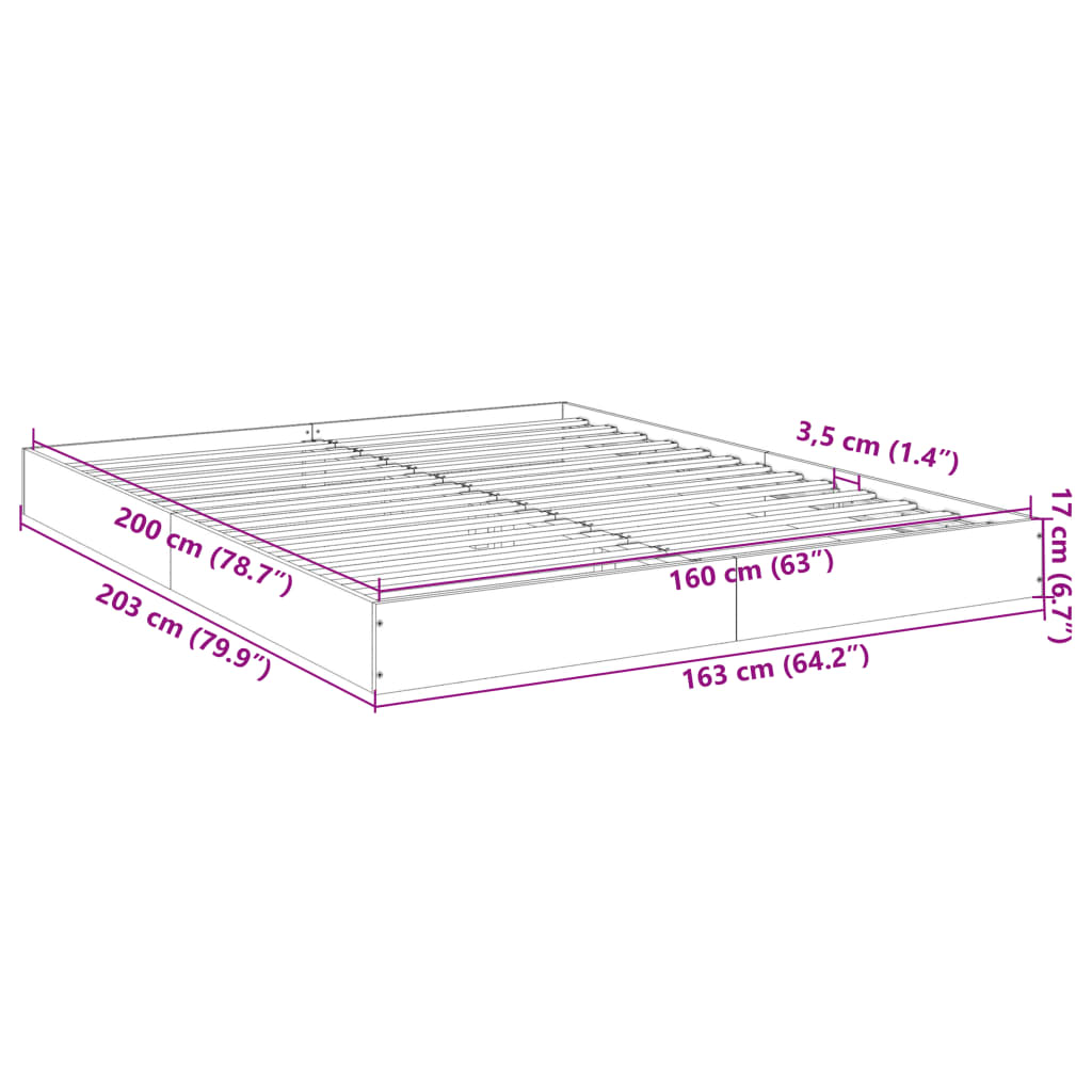 vidaXL Cadre de lit chêne fumé 160x200 cm bois d'ingénierie