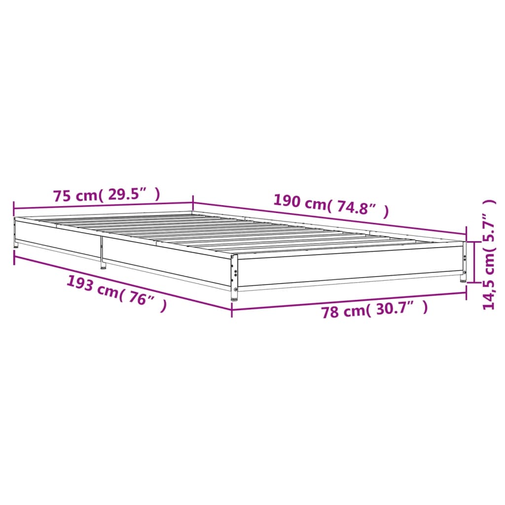 vidaXL Cadre de lit sans matelas sonoma gris 75x190 cm