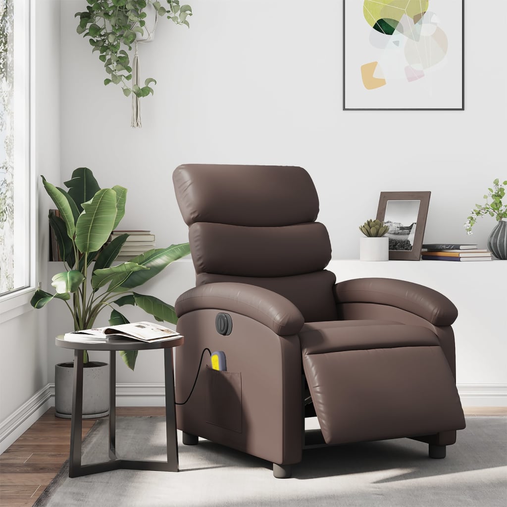 vidaXL Fauteuil de massage inclinable électrique marron similicuir