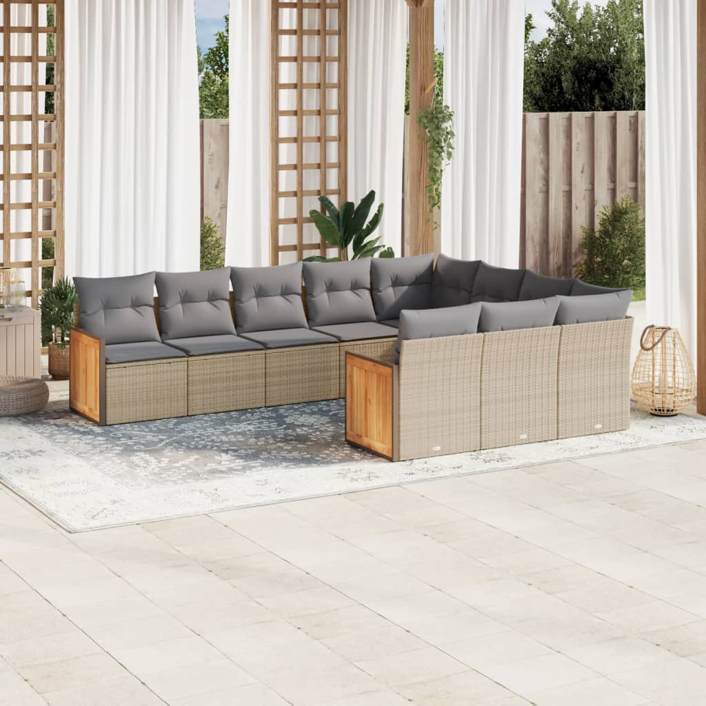 vidaXL Salon de jardin avec coussins 10 pcs beige résine tressée