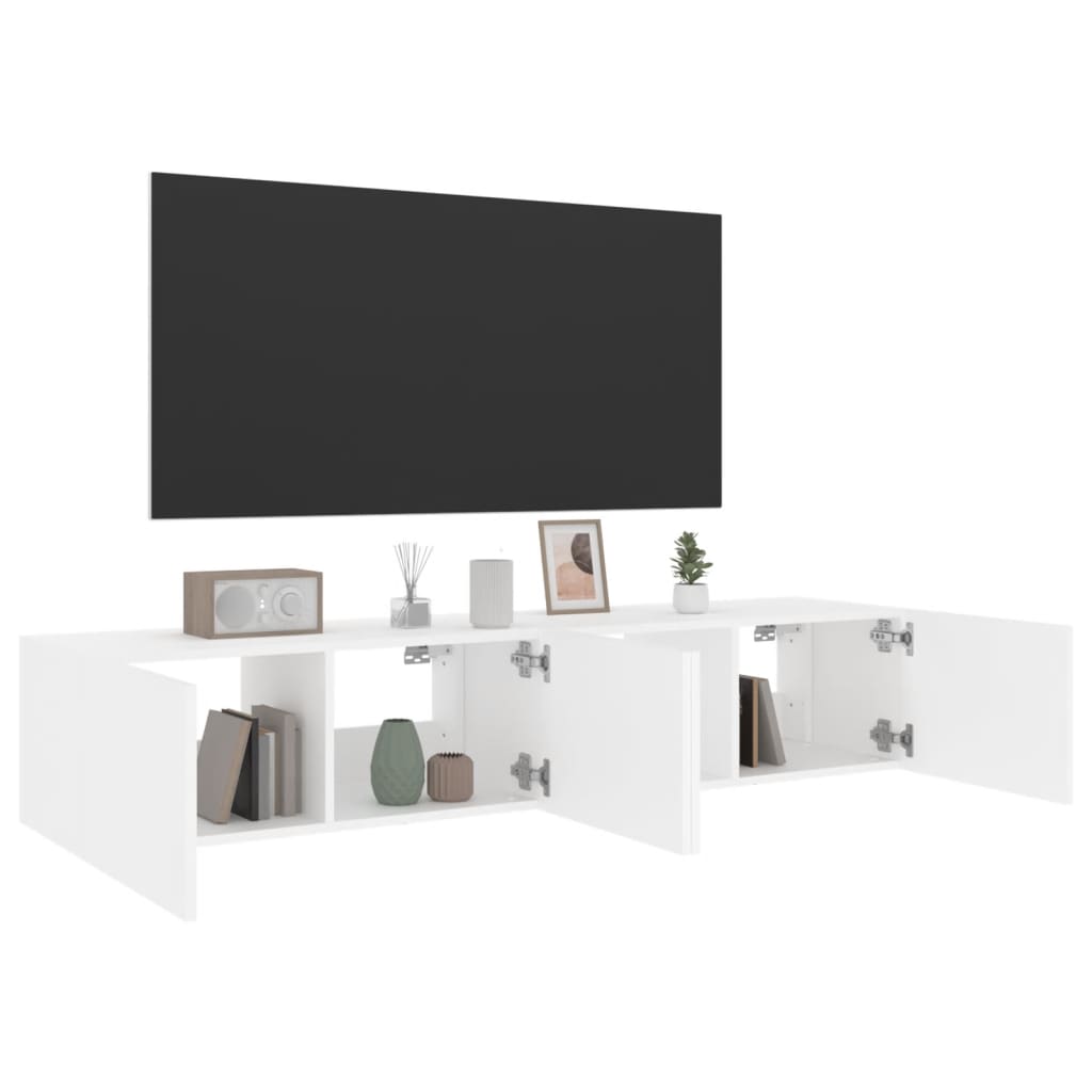 vidaXL Meubles TV muraux avec lumières LED 2 pcs blanc 80x35x31 cm