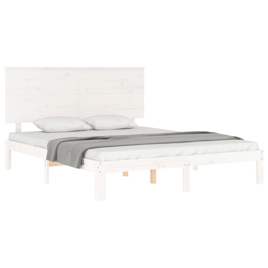 vidaXL Cadre de lit avec tête de lit blanc King Size bois massif