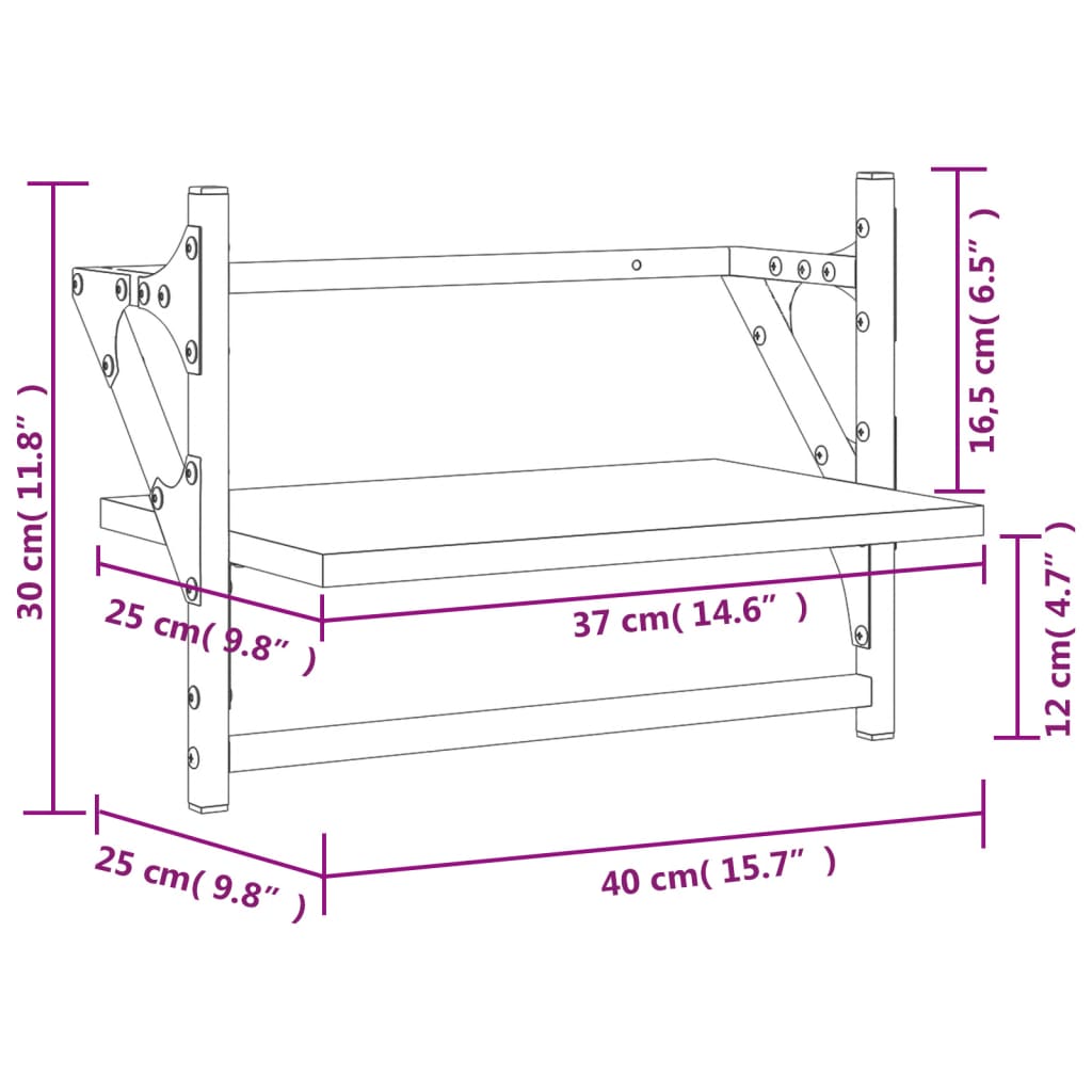 vidaXL Étagères murales avec barres 2 pcs chêne sonoma 40x25x30 cm