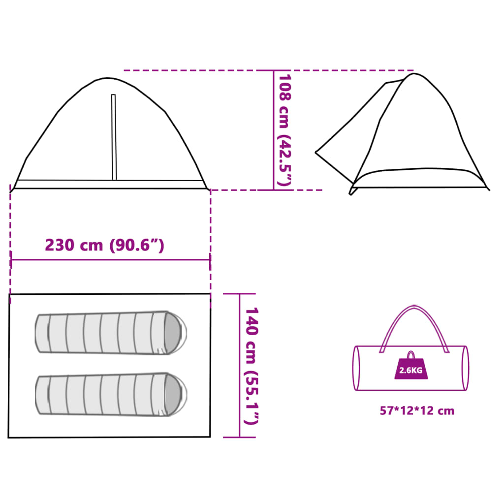 vidaXL Tente de camping à dôme 2 personnes bleu imperméable