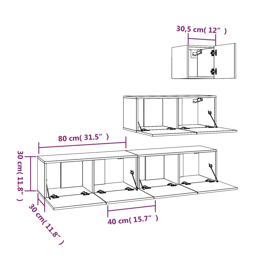 vidaXL Ensemble de meubles TV 4 pcs Chêne sonoma Bois d'ingénierie