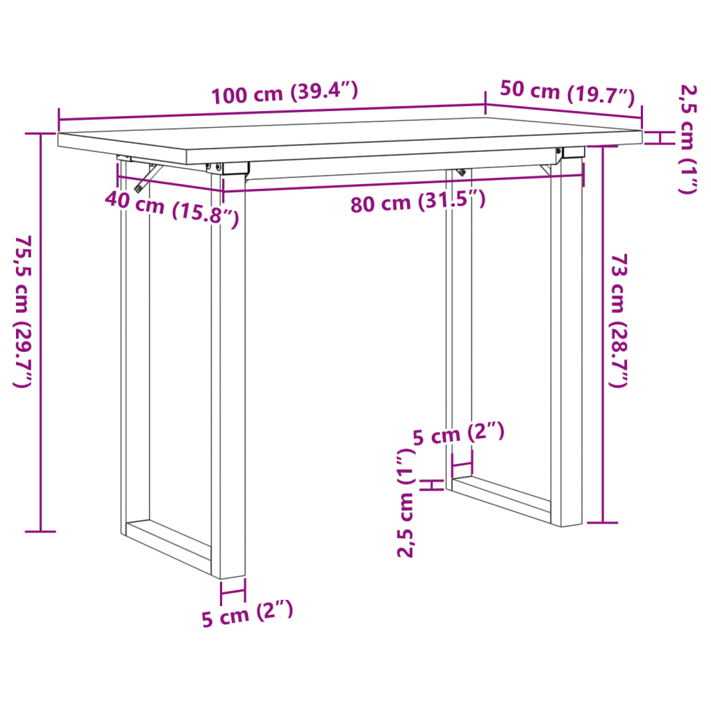 vidaXL Table à manger cadre en O 100x50x75,5 cm bois pin massif fonte