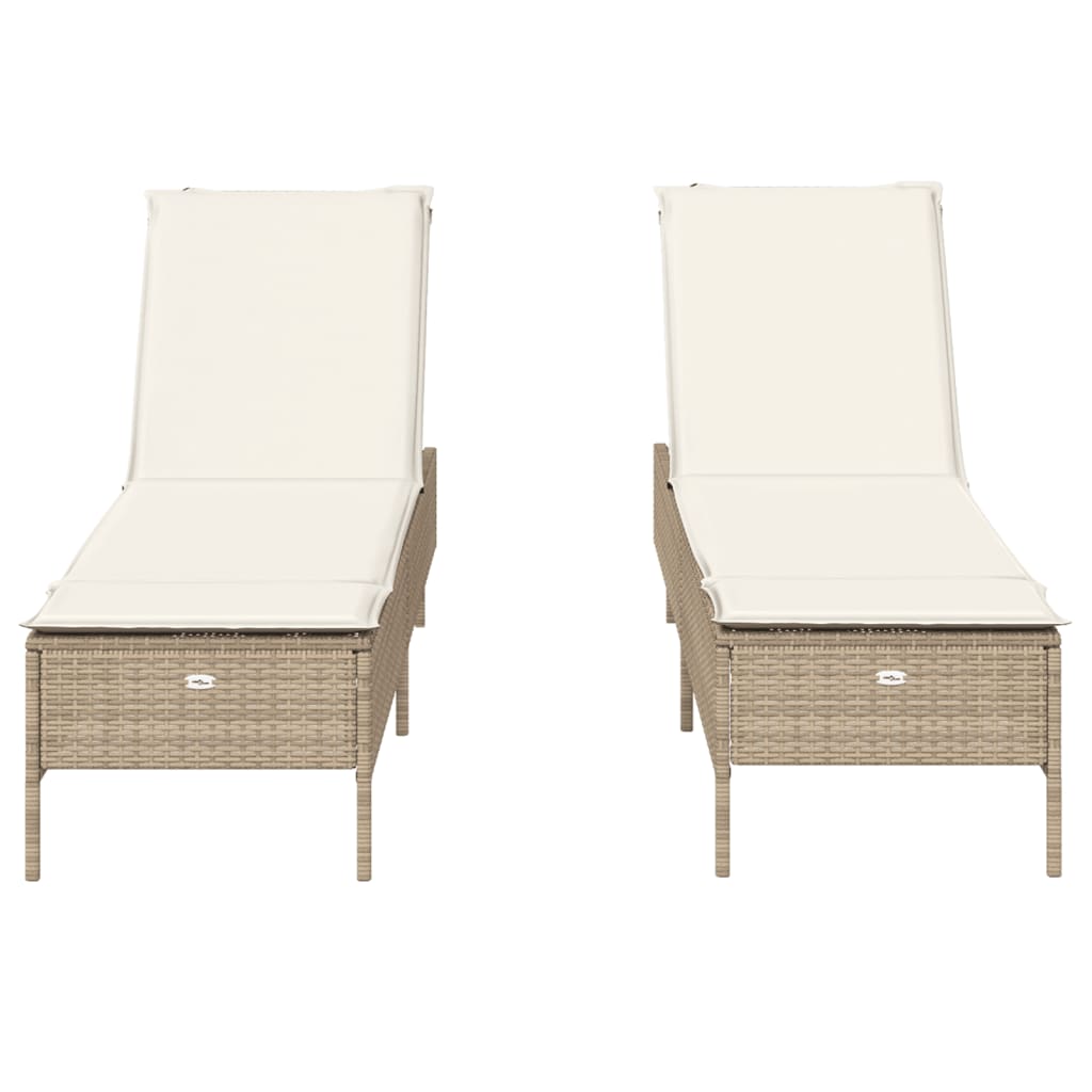 vidaXL Chaises longues avec coussins lot de 2 beige résine tressée