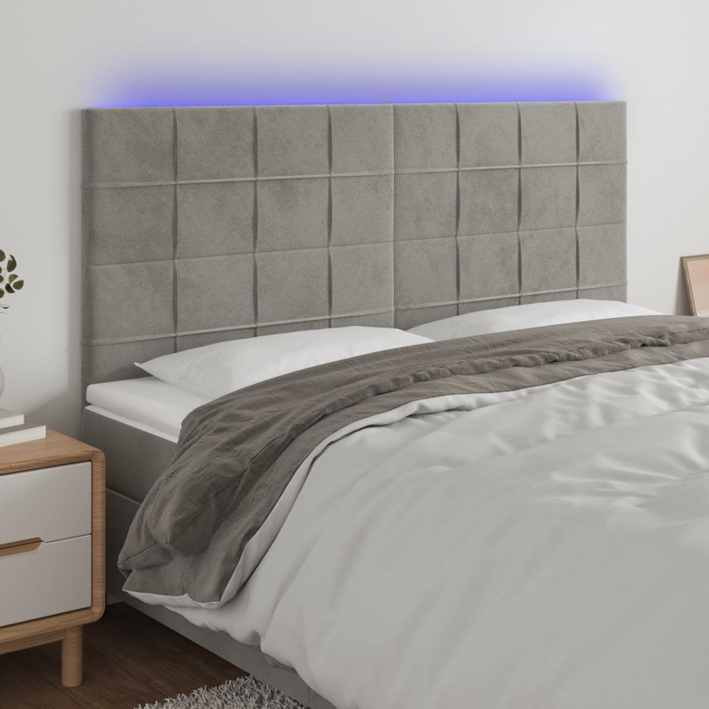 vidaXL Tête de lit à LED Gris clair 180x5x118/128 cm Velours