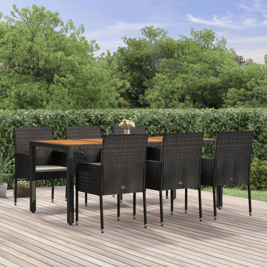 vidaXL Ensemble à manger de jardin coussins 7pcs Noir Résine tressée