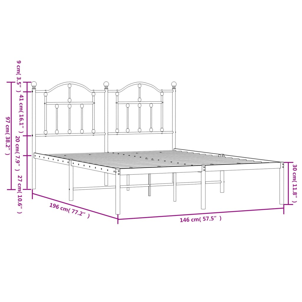 vidaXL Cadre de lit métal sans matelas et tête de lit blanc 140x190 cm