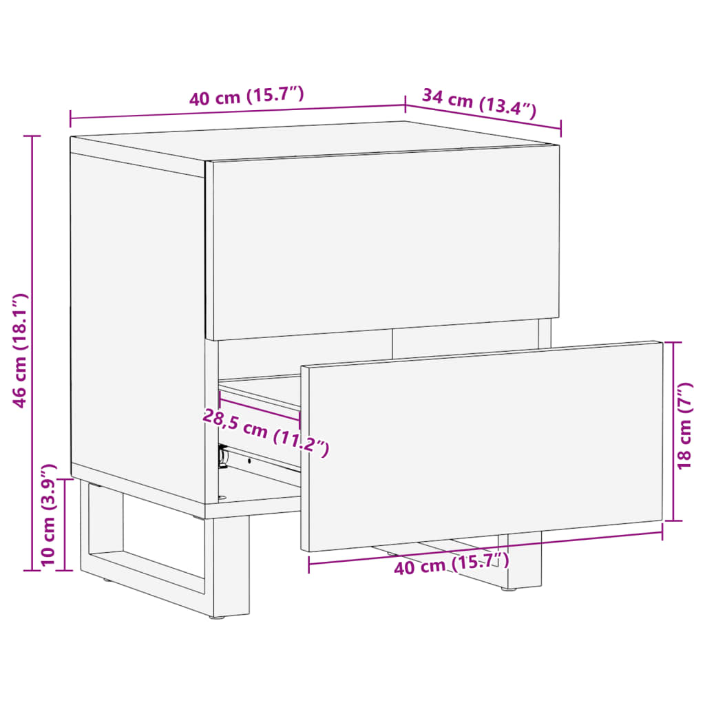 vidaXL Tables de chevet 2 pcs 40x34x46 cm bois massif de manguier brut