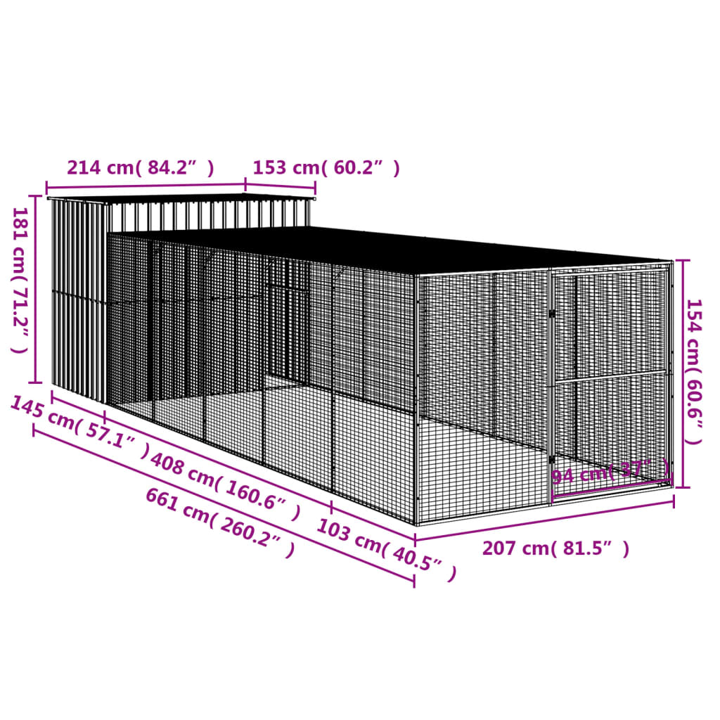 vidaXL Niche pour chien avec cour gris clair 214x661x181 cm