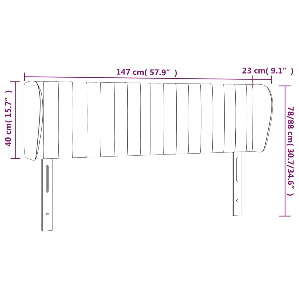 vidaXL Tête de lit avec oreilles Noir 147x23x78/88 cm Tissu