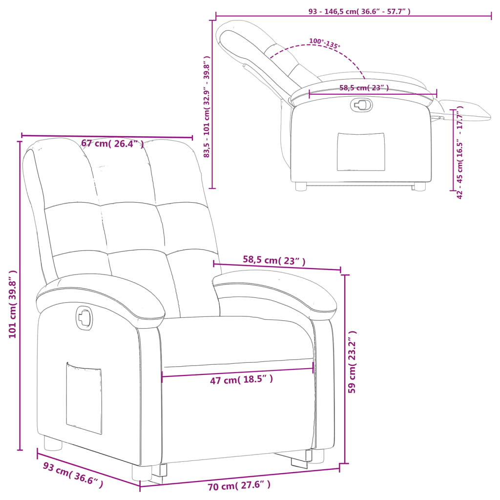 vidaXL Fauteuil inclinable Crème Tissu