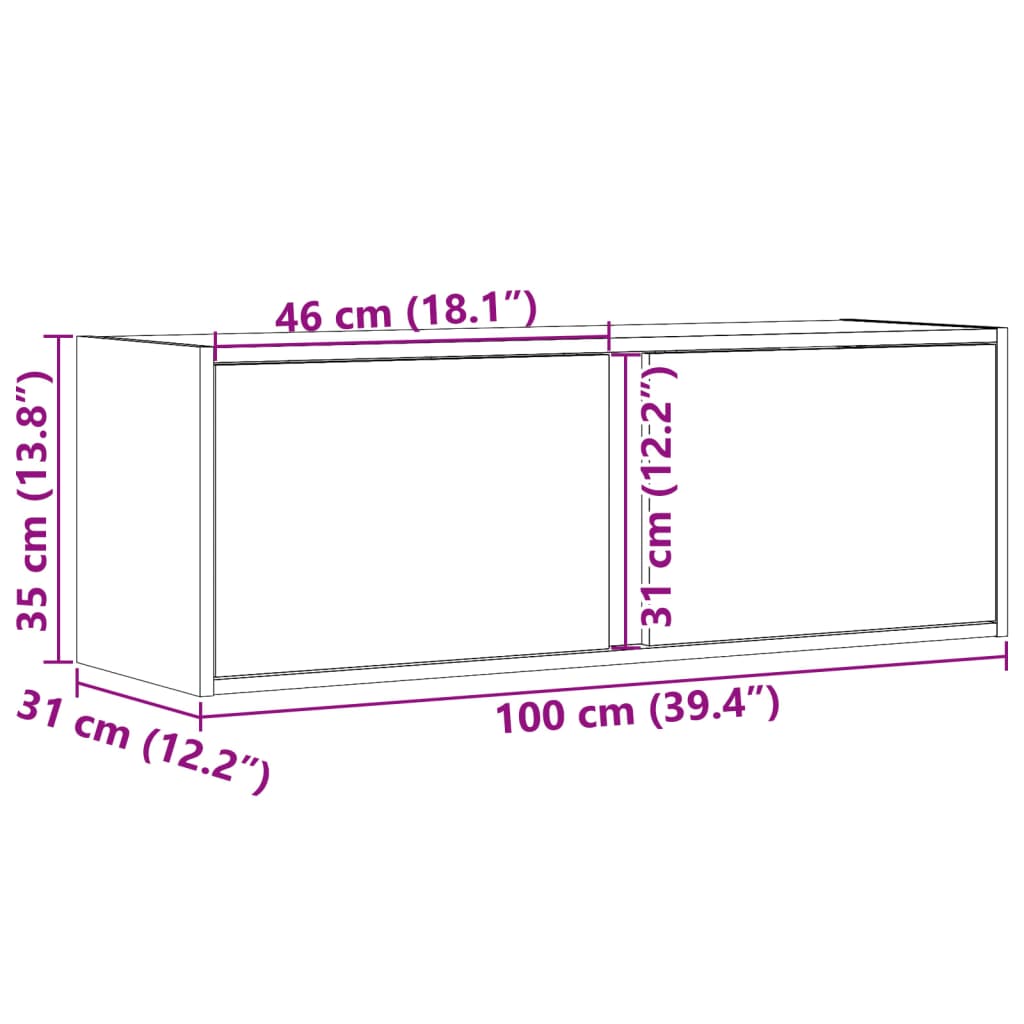 vidaXL Meuble TV mural avec lumières LED gris béton 100x31x35 cm