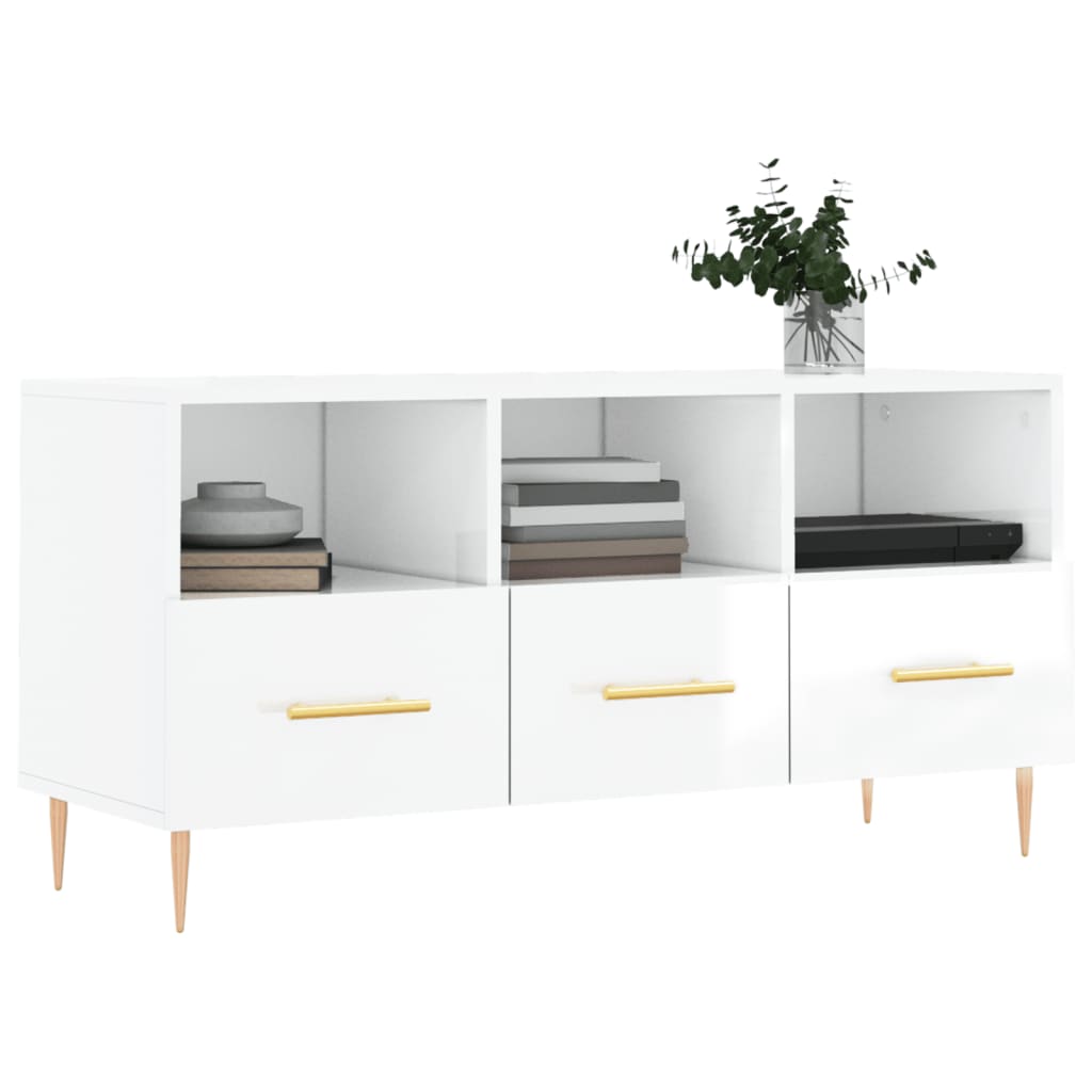 vidaXL Meuble TV Blanc brillant 102x36x50 cm Bois d'ingénierie